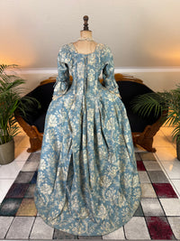 Robe à la Française in blue and cream silk damask – Authentic Eighteenth‑Century Gown, ca. 1770