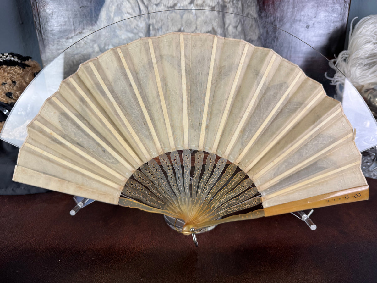 Set of Four Feather Fans and Three Antique Hand Fans – Late 19th to Early 20th Century