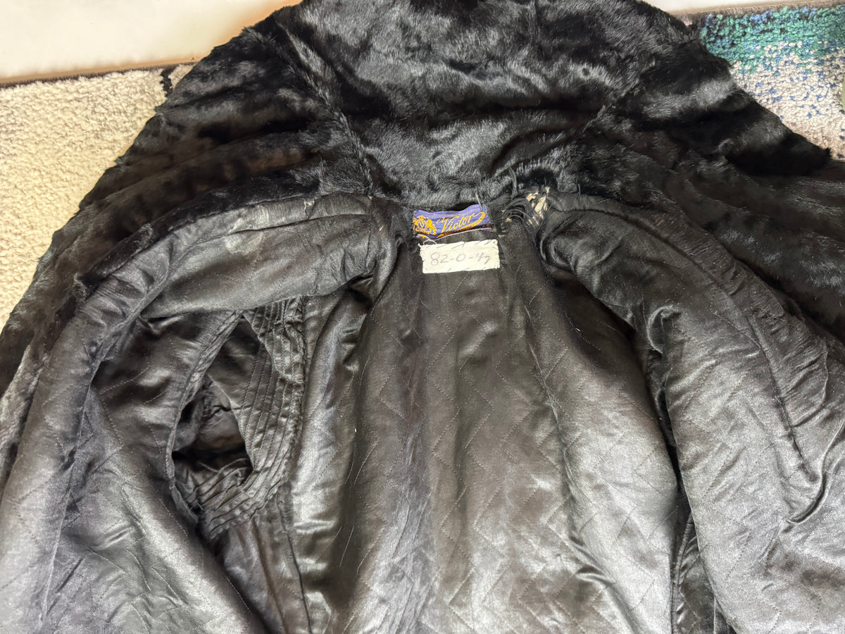 Edwardian ca. 1904 Long Black Faux Beaver‑Fur Coat – Victor Tailoring Co., Chicago