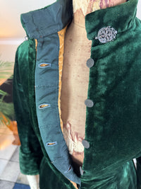 Rare Victorian Riding Jacket, ca. 1878 - Green Velvet, Quilted Silk Lining, Historic Equestrian Fashion