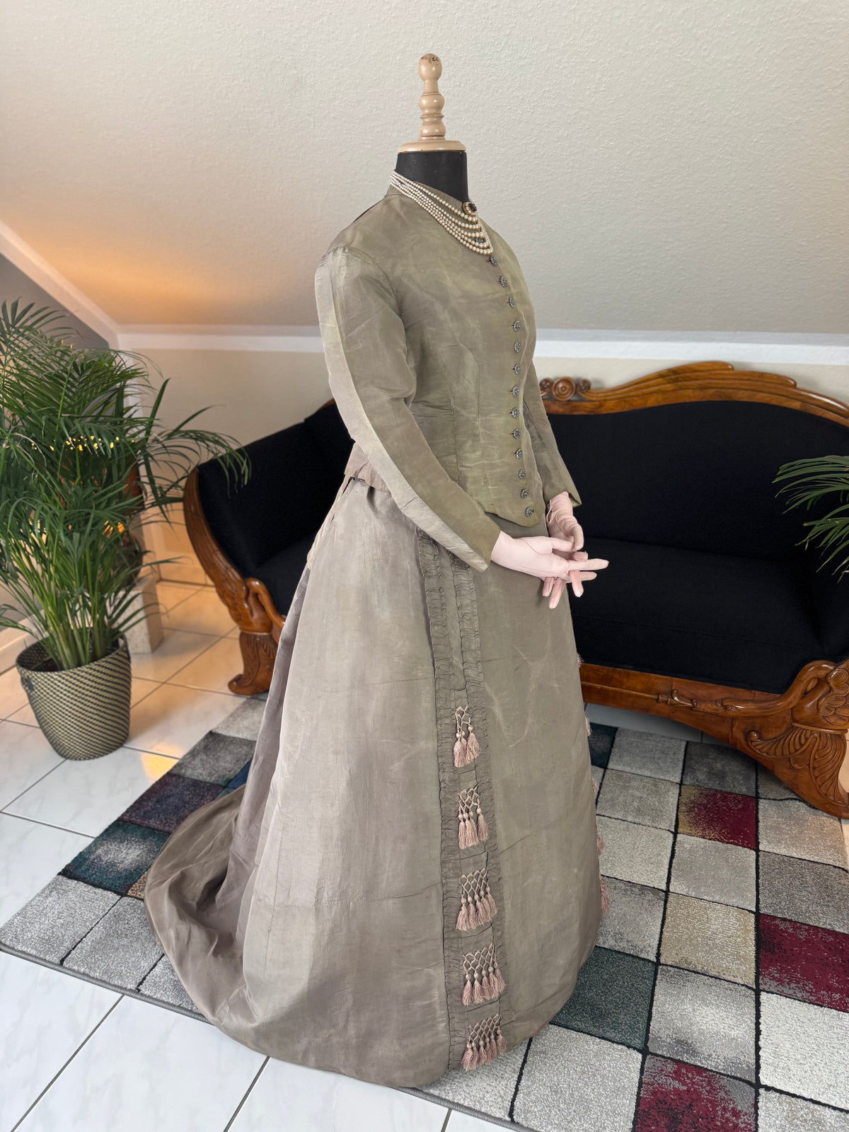 RILEY Silk Day Dress with Swallowtail Bodice, Stamford, ca. 1867