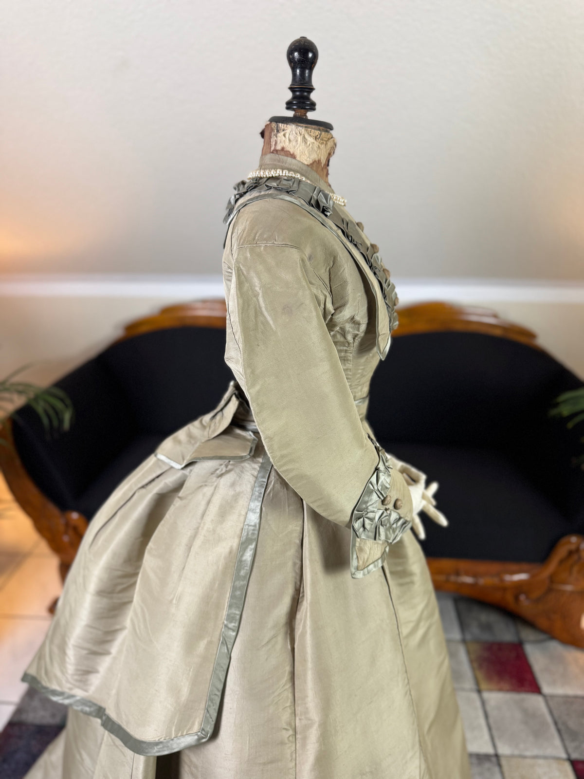 Antique Victorian Silk Gown, England, ca. 1868