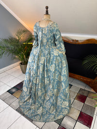 Robe à la Française in blue and cream silk damask – Authentic Eighteenth‑Century Gown, ca. 1770