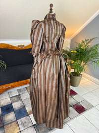 Antique Victorian Striped Day Dress – American Silk Ensemble circa 1891