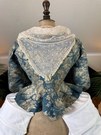 Rococo Caraco 1750 – Blue‑White Floral Silk, Riding‑Style Jacket