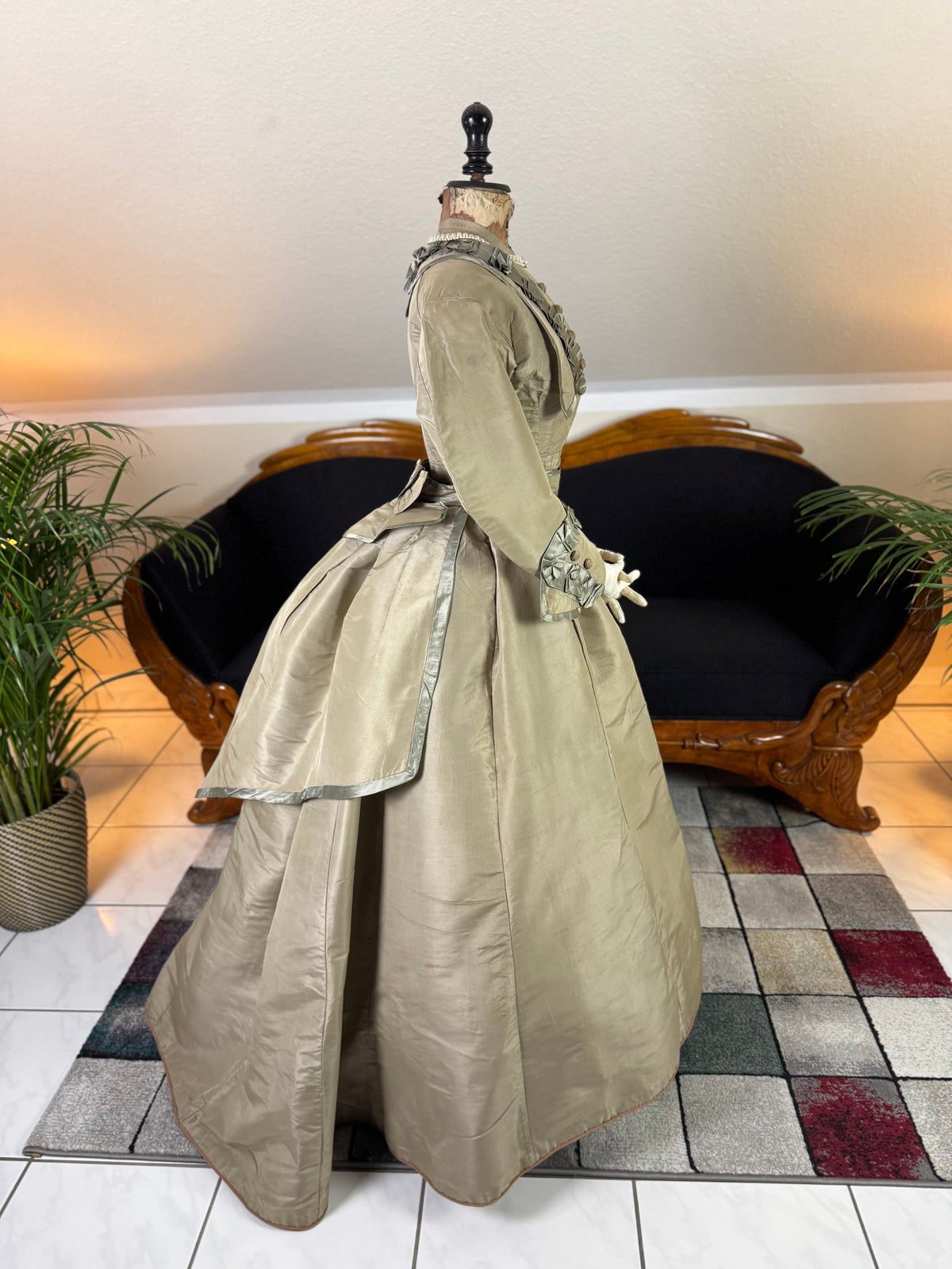 Antique Victorian Silk Gown, England, ca. 1868