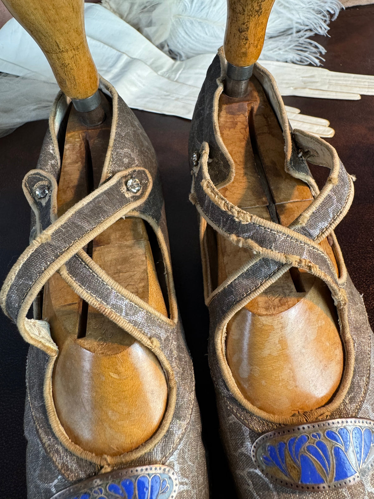 WIENER WERKSTÄTTE Shoes, Enamel Medaillons, Vienna, ca. 1910