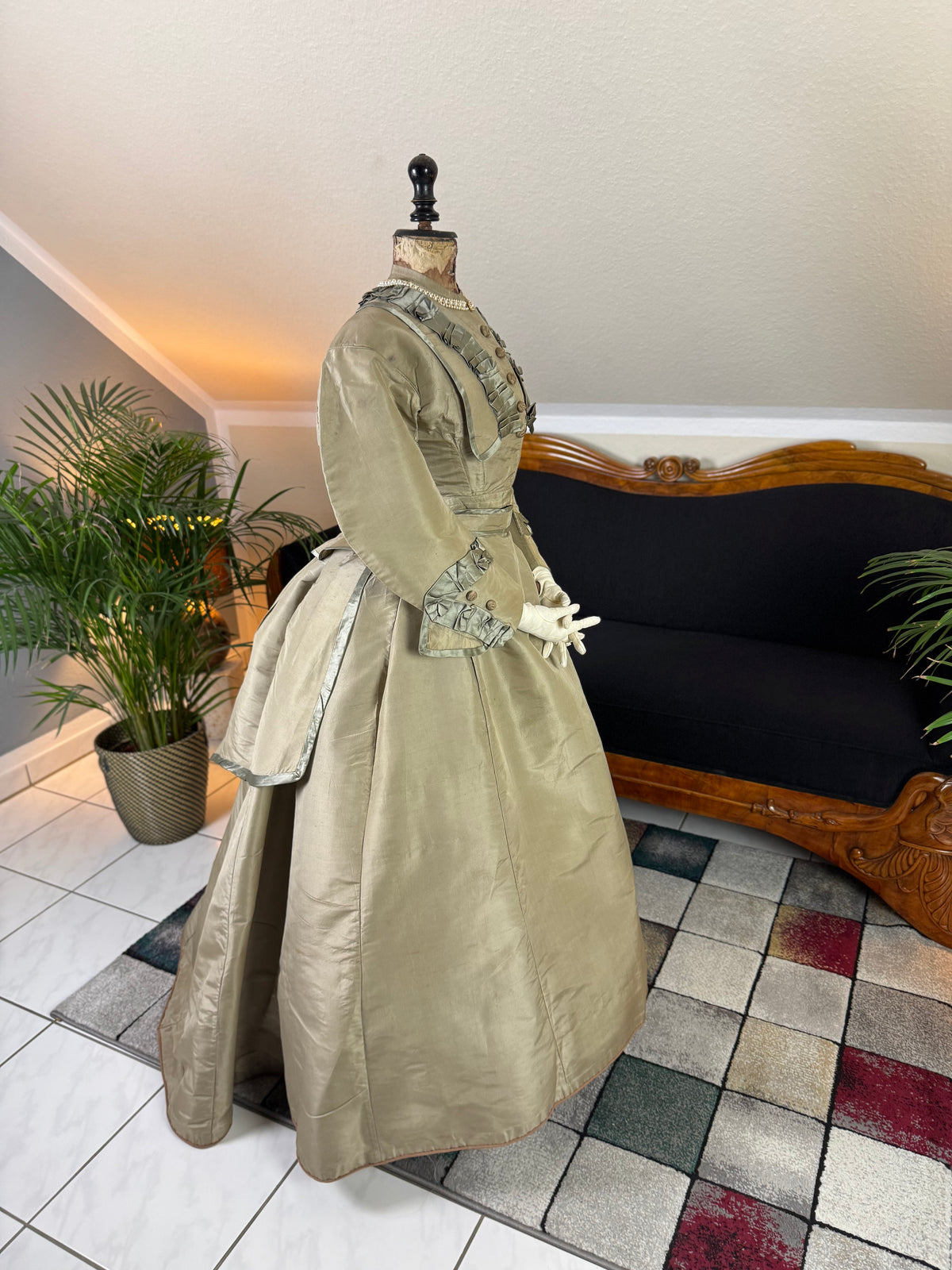 Antique Victorian Silk Gown, England, ca. 1868