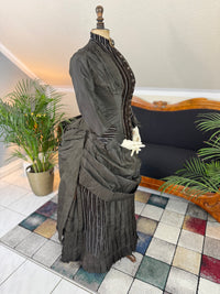 Antique Victorian Bustle Day Dress – American Satin Ensemble circa 1880