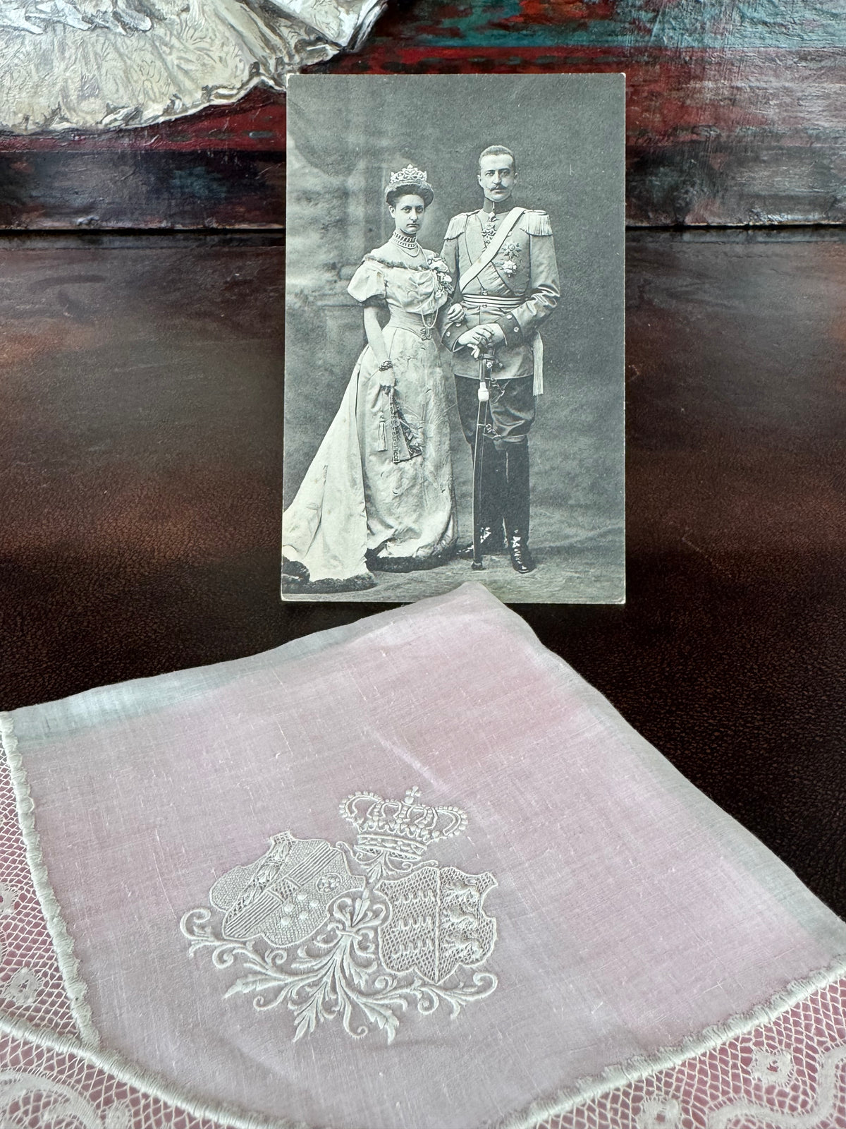 ROYAL Antique Pair of Lace Handkerchiefs with Tuscany–Württemberg Double Coat of Arms from the Wedding Trousseau of Archduchess Maria Immakulata, c. 1900