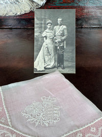 ROYAL Antique Pair of Lace Handkerchiefs with Tuscany–Württemberg Double Coat of Arms from the Wedding Trousseau of Archduchess Maria Immakulata, c. 1900
