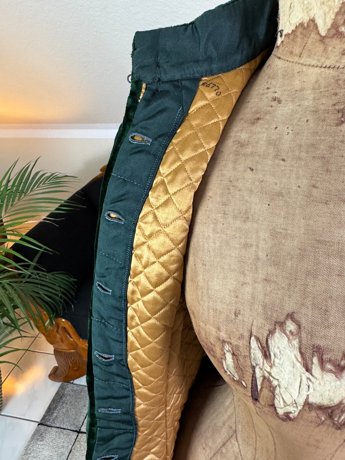 Rare Victorian Riding Jacket, ca. 1878 - Green Velvet, Quilted Silk Lining, Historic Equestrian Fashion
