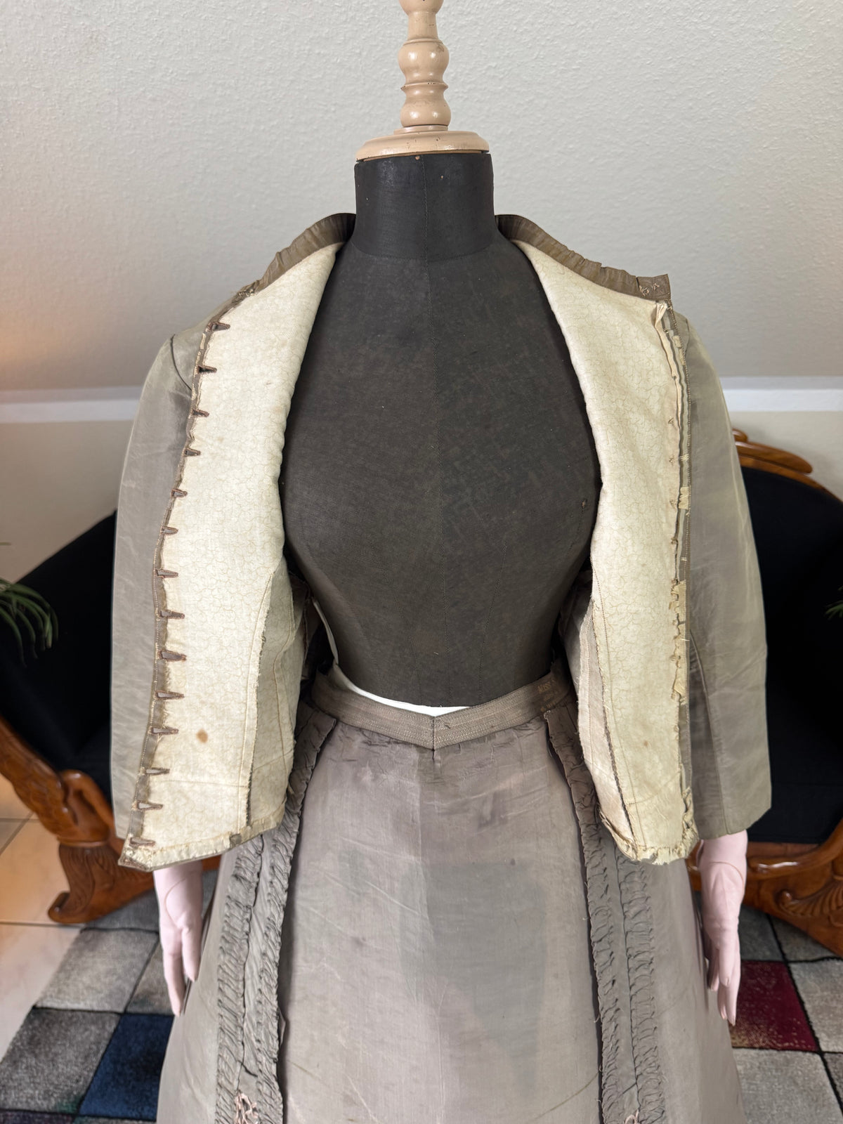 RILEY Silk Day Dress with Swallowtail Bodice, Stamford, ca. 1867