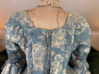 Robe à la Française in blue and cream silk damask – Authentic Eighteenth‑Century Gown, ca. 1770