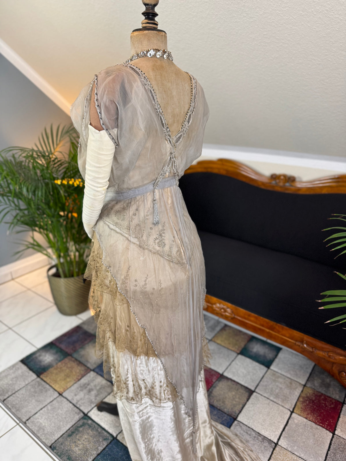 Antique GUSTAVE BEER Evening Dress – Silk Chiffon & Velvet, Paris Couture ca. 1912