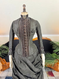 Antique Victorian Bustle Day Dress – American Satin Ensemble circa 1880