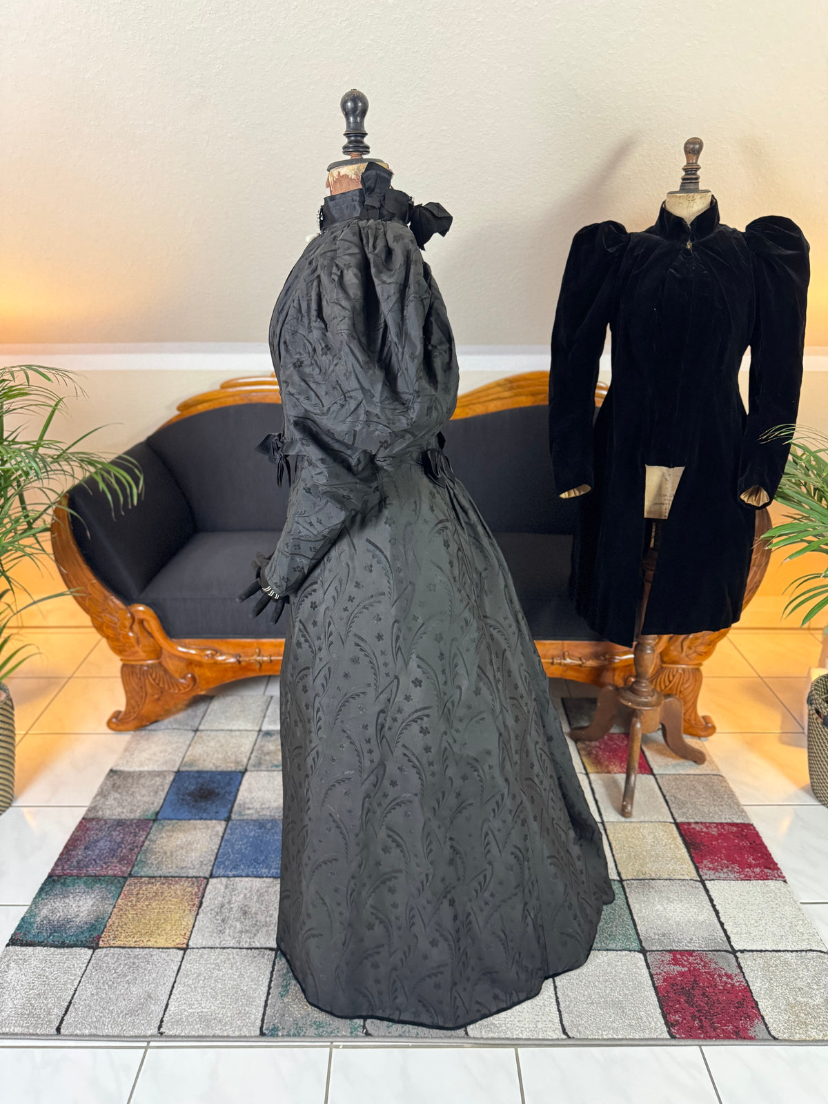 Victorian Silk Dress with Velvet Coat, ca. 1895 - Authentic American Antique Fashion