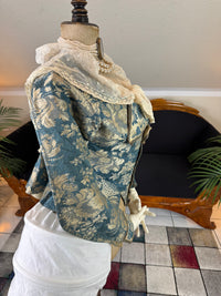 Rococo Caraco 1750 – Blue‑White Floral Silk, Riding‑Style Jacket