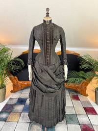 Antique Victorian Bustle Day Dress – American Satin Ensemble circa 1880