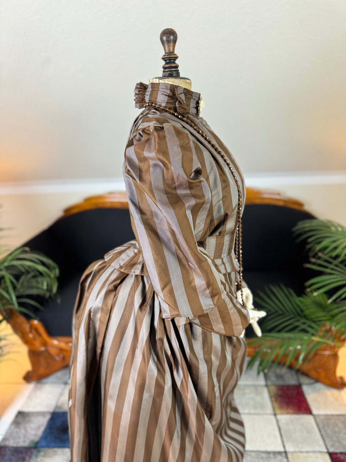 Antique Victorian Striped Day Dress – American Silk Ensemble circa 1891