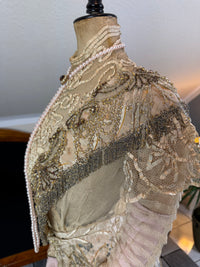 Antique Edwardian Evening Dress ca. 1908 – Painted Silk Panels & Crochet Lace Couture