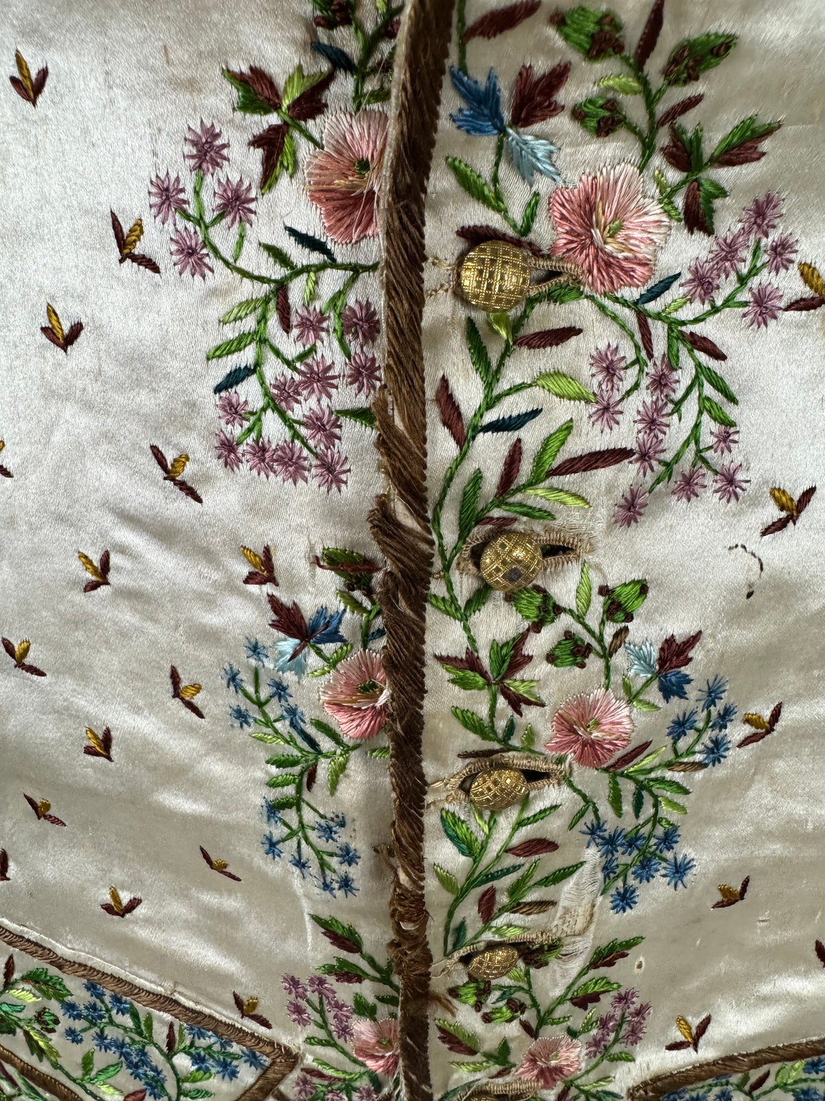 Antique Waistcoat & Blue Silk Knee‑Length Trousers, ca. 1790 – Embroidered Floral Menswear Ensemble