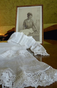 Christening Gown with Original Photo, England, ca. 1923 – Net Tulle & Lace, Silk Slip