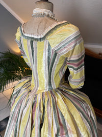 A Yellow, Green and Pink Striped Silk Taffeta Robe à l’Anglaise, ca. 1770