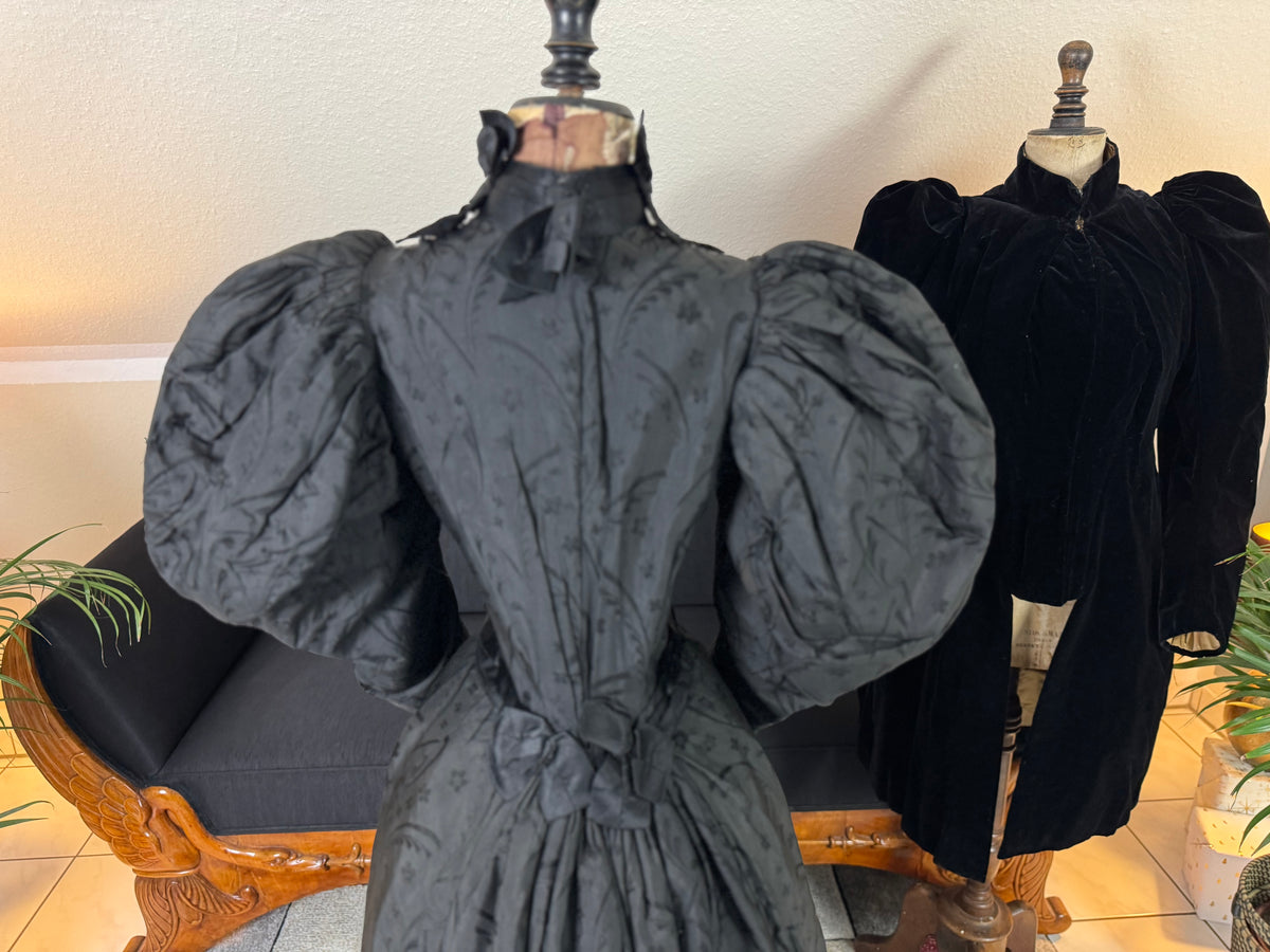 Victorian Silk Dress with Velvet Coat, ca. 1895 - Authentic American Antique Fashion