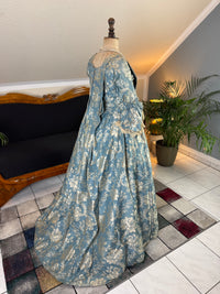 Robe à la Française in blue and cream silk damask – Authentic Eighteenth‑Century Gown, ca. 1770