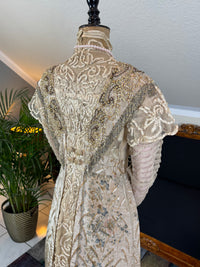 Antique Edwardian Evening Dress ca. 1908 – Painted Silk Panels & Crochet Lace Couture
