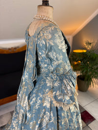 Robe à la Française in blue and cream silk damask – Authentic Eighteenth‑Century Gown, ca. 1770