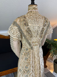 Antique Edwardian Evening Dress ca. 1908 – Painted Silk Panels & Crochet Lace Couture
