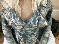 Rococo Caraco 1750 – Blue‑White Floral Silk, Riding‑Style Jacket