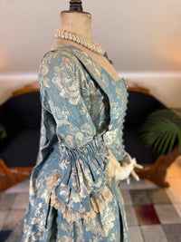Robe à la Française in blue and cream silk damask – Authentic Eighteenth‑Century Gown, ca. 1770