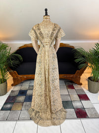 Antique Edwardian Evening Dress ca. 1908 – Painted Silk Panels & Crochet Lace Couture