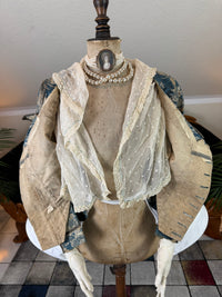 Rococo Caraco 1750 – Blue‑White Floral Silk, Riding‑Style Jacket