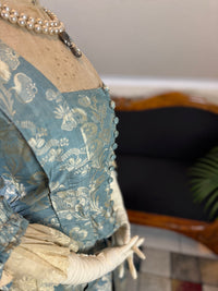 Robe à la Française in blue and cream silk damask – Authentic Eighteenth‑Century Gown, ca. 1770
