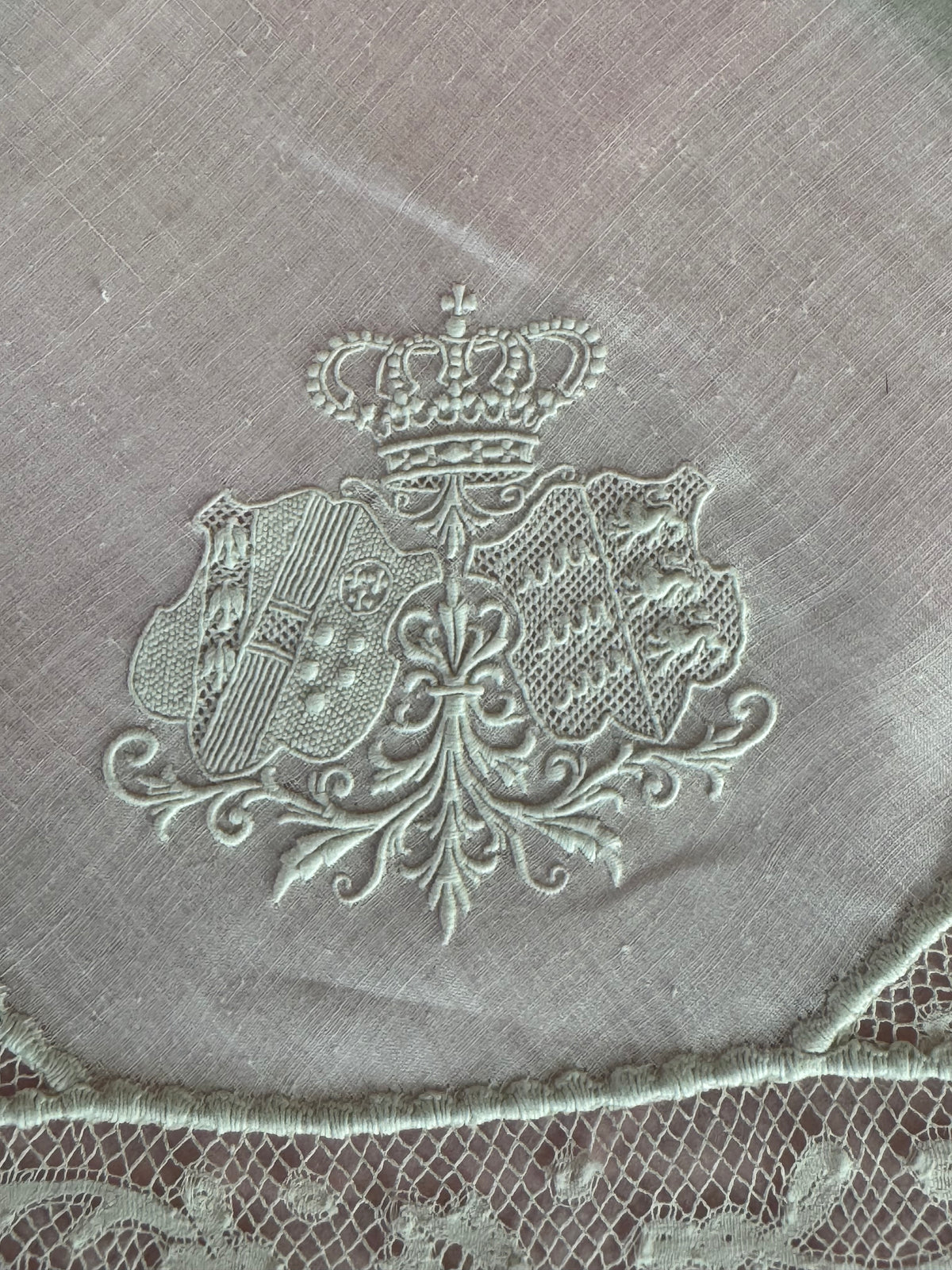 ROYAL Antique Pair of Lace Handkerchiefs with Tuscany–Württemberg Double Coat of Arms from the Wedding Trousseau of Archduchess Maria Immakulata, c. 1900