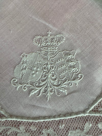 ROYAL Antique Pair of Lace Handkerchiefs with Tuscany–Württemberg Double Coat of Arms from the Wedding Trousseau of Archduchess Maria Immakulata, c. 1900
