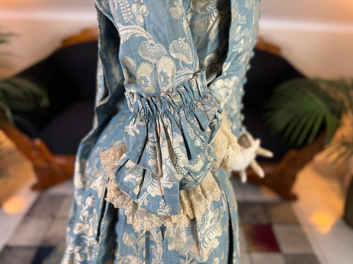 Robe à la Française in blue and cream silk damask – Authentic Eighteenth‑Century Gown, ca. 1770