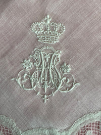 ROYAL Antique Pair of Lace Handkerchiefs with Tuscany–Württemberg Double Coat of Arms from the Wedding Trousseau of Archduchess Maria Immakulata, c. 1900