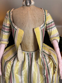 A Yellow, Green and Pink Striped Silk Taffeta Robe à l’Anglaise, ca. 1770