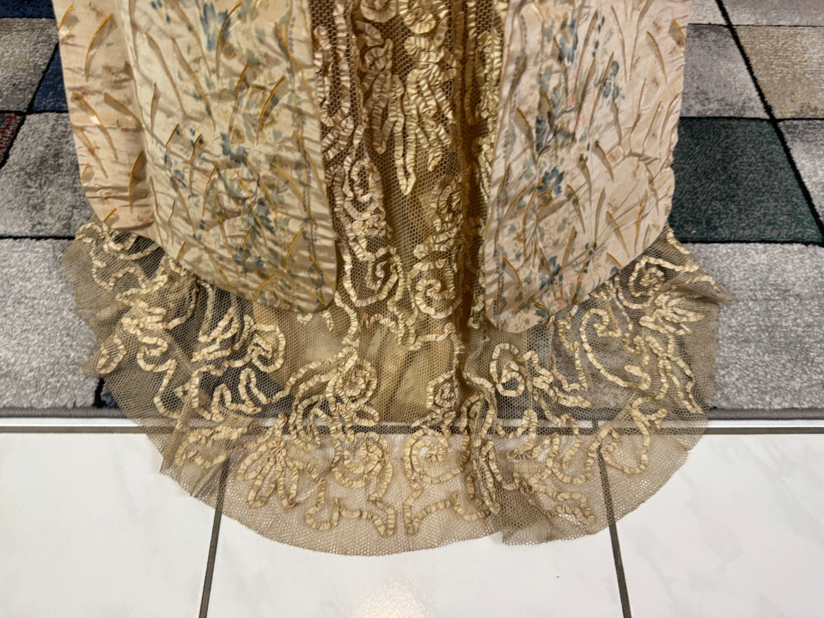 Antique Edwardian Evening Dress ca. 1908 – Painted Silk Panels & Crochet Lace Couture