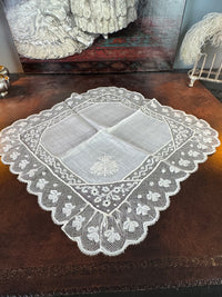 ROYAL Antique Pair of Lace Handkerchiefs with Tuscany–Württemberg Double Coat of Arms from the Wedding Trousseau of Archduchess Maria Immakulata, c. 1900