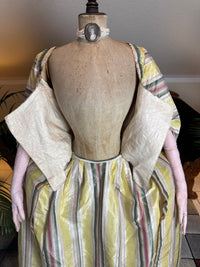A Yellow, Green and Pink Striped Silk Taffeta Robe à l’Anglaise, ca. 1770