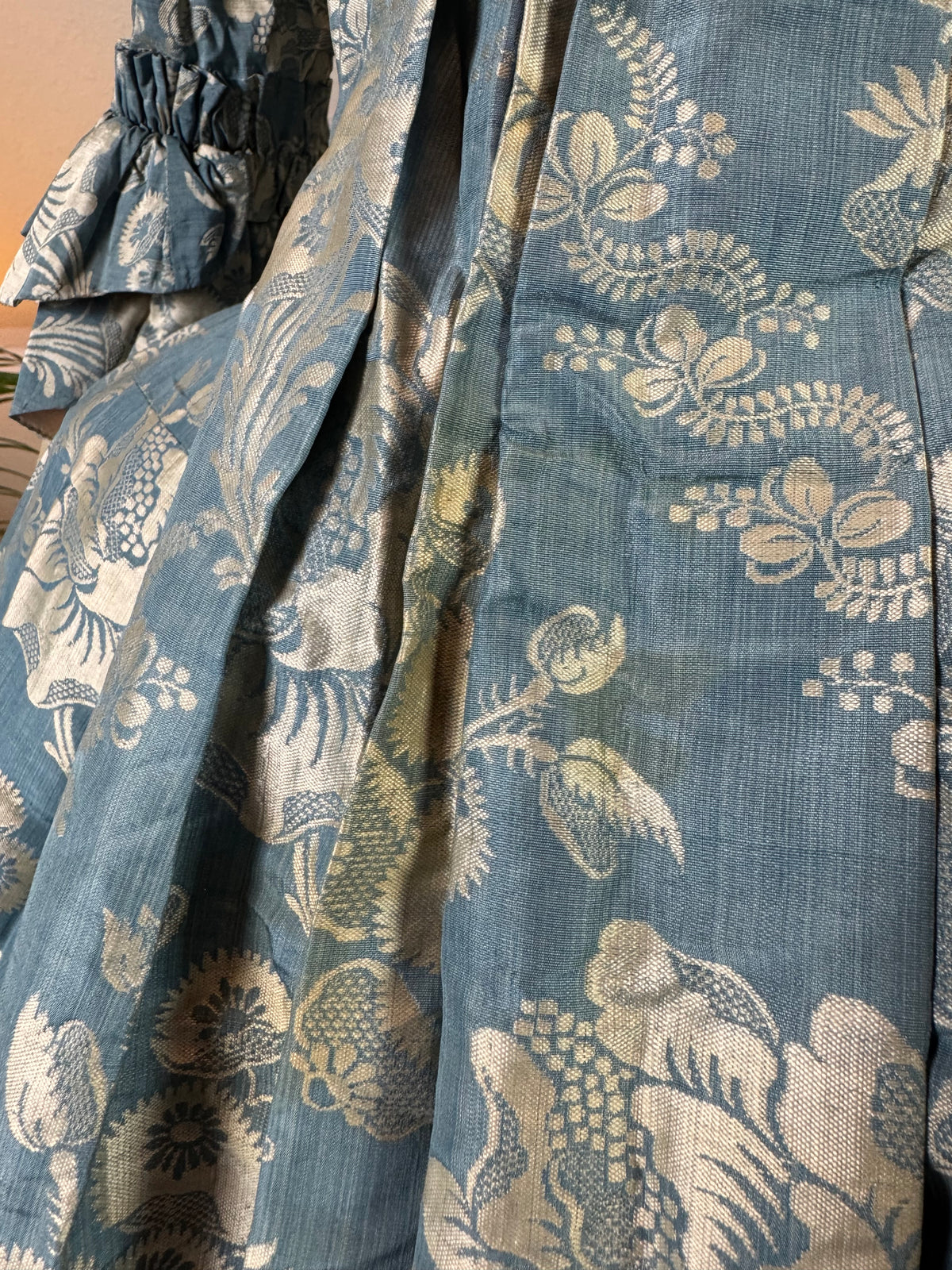 Robe à la Française in blue and cream silk damask – Authentic Eighteenth‑Century Gown, ca. 1770