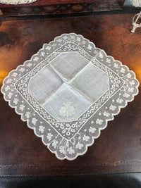 ROYAL Antique Pair of Lace Handkerchiefs with Tuscany–Württemberg Double Coat of Arms from the Wedding Trousseau of Archduchess Maria Immakulata, c. 1900