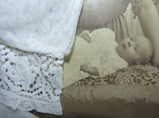 Christening Gown with Original Photo, England, ca. 1923 – Net Tulle & Lace, Silk Slip