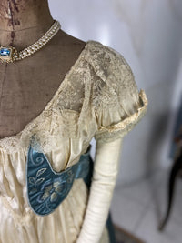 Chantilly & Sky Blue Satin Evening Dress, ca. 1914